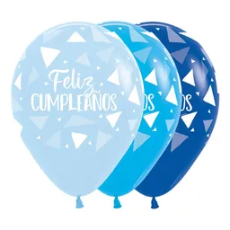 Paquete De Globos/ Bombas Feliz Cumpleaños Azul Estampado X 12 Und