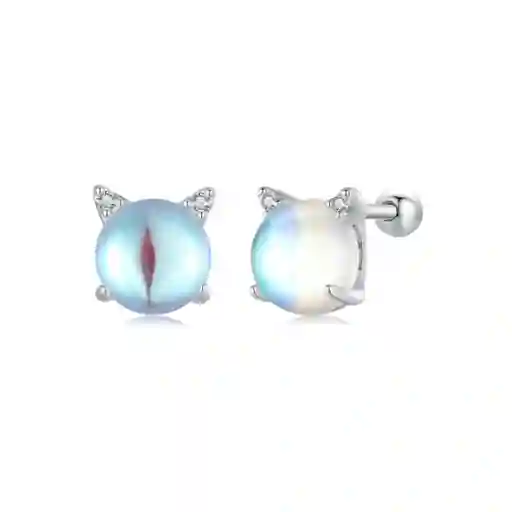 Aretes Topos Para Mujer Gato Piedra Lunar En Plata 925