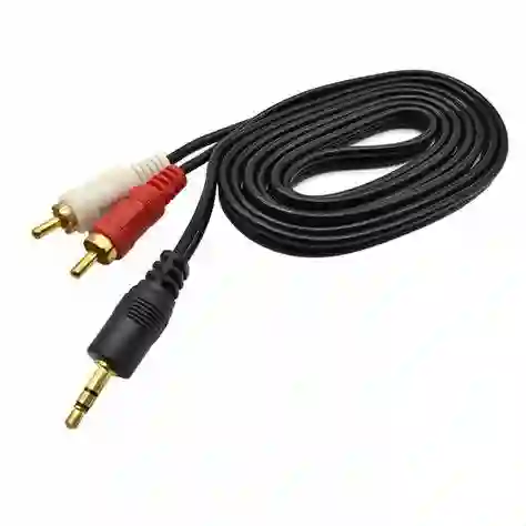 Cable Auxiliar De Audio Punta Dorada 2x1 Full Sonido Plug 3.5mm A Doble Rca Blanco/rojo 5 Metros