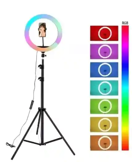 Aro De Luz Rgb Profesional De 33 Cm De Diametro Con Tripode De 2.10 M Y Soporte De Telefono