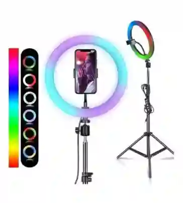 Aro De Luz Rgb Profesional De 33 Cm De Diametro Con Tripode De 2.10 M Y Soporte De Telefono