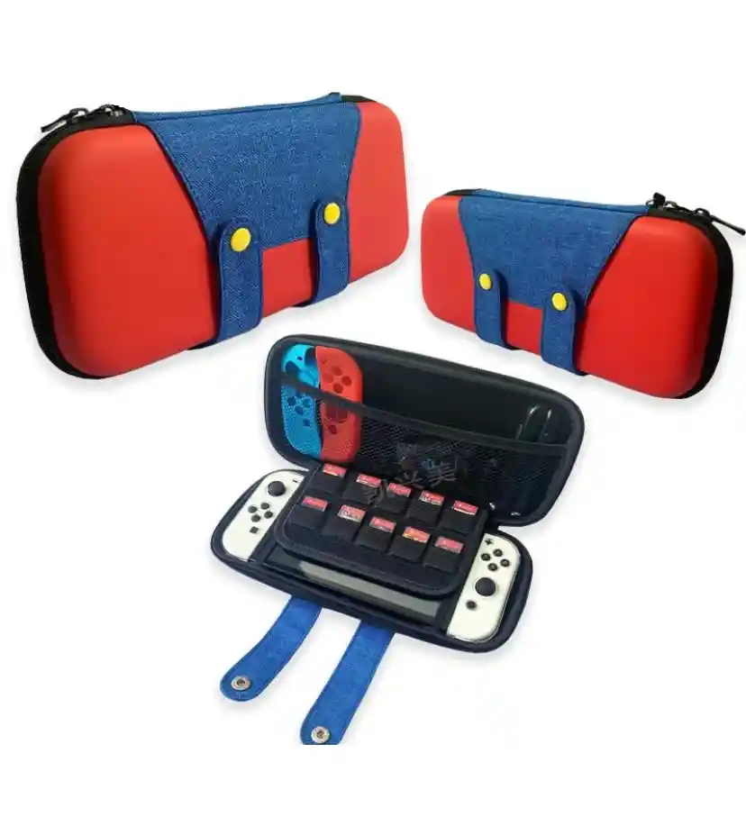 Estuche Rigido De Mario Overol+ Vidrio Protector + Grips Para Nintendo Switch