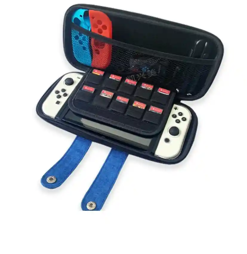 Estuche Rigido Mario Overol + Acrilico Transparente + Vidrio Protector + 2 Grips Nintendo Switch