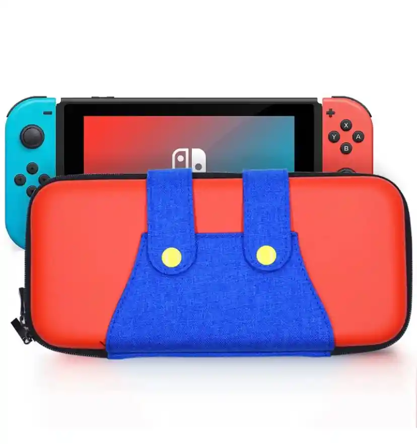 Estuche Rigido Mario Overol+ Acrilico Transparente + Vidrio Protector + Grips Nintendo Switch Oled