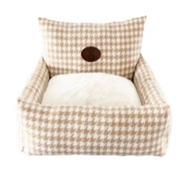 	 Cama Rayitas Beige 70 X 55 Cm Para Perro O Gato