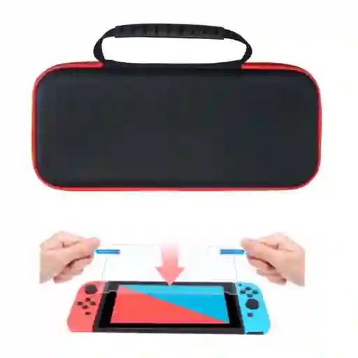 Estuche Rigido Viaje Con Mango + Vidrio Protector Para Consola Nintendo Switch