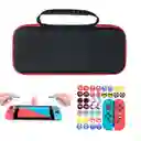 Estuche Rigido Viaje Con Mango + Vidrio Protector + Grips Para Consola Nintendo Switch