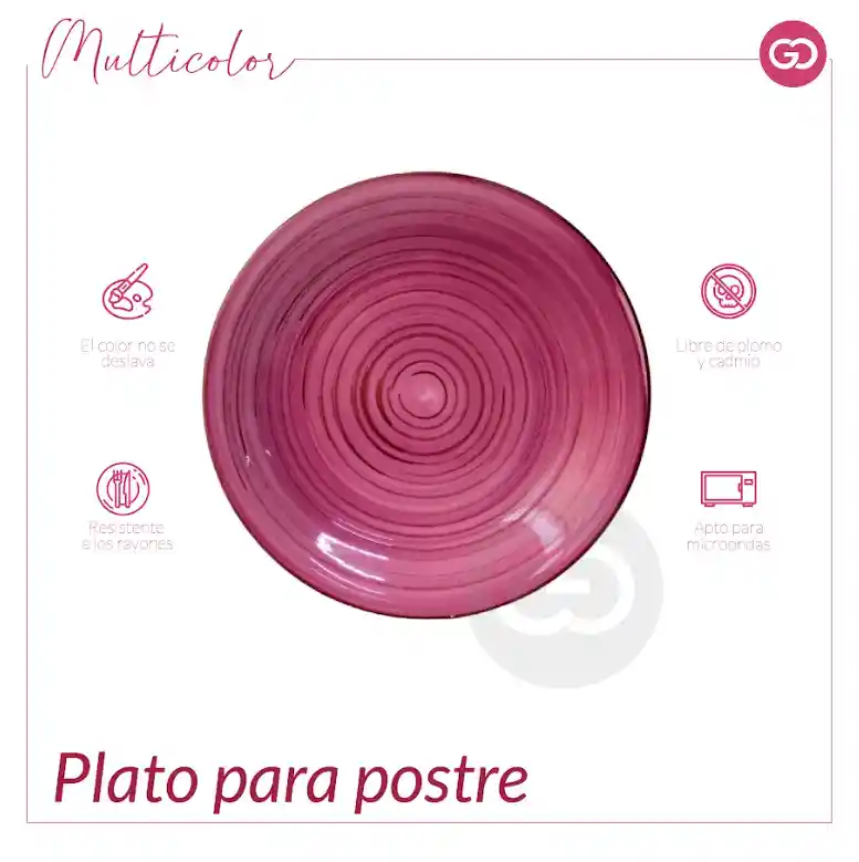 Plato Postre Cerámico Diseño Artístico Violeta 19cm Unidad