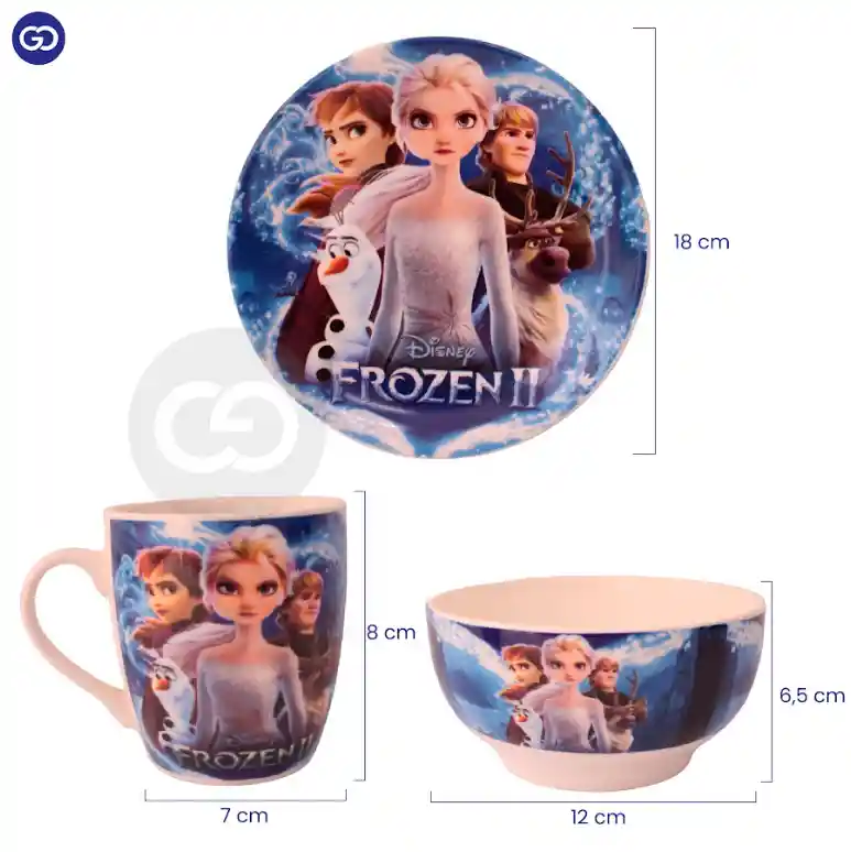 Set 3 Piezas Vajilla Infantil Vaso Taza Plato Frozzen