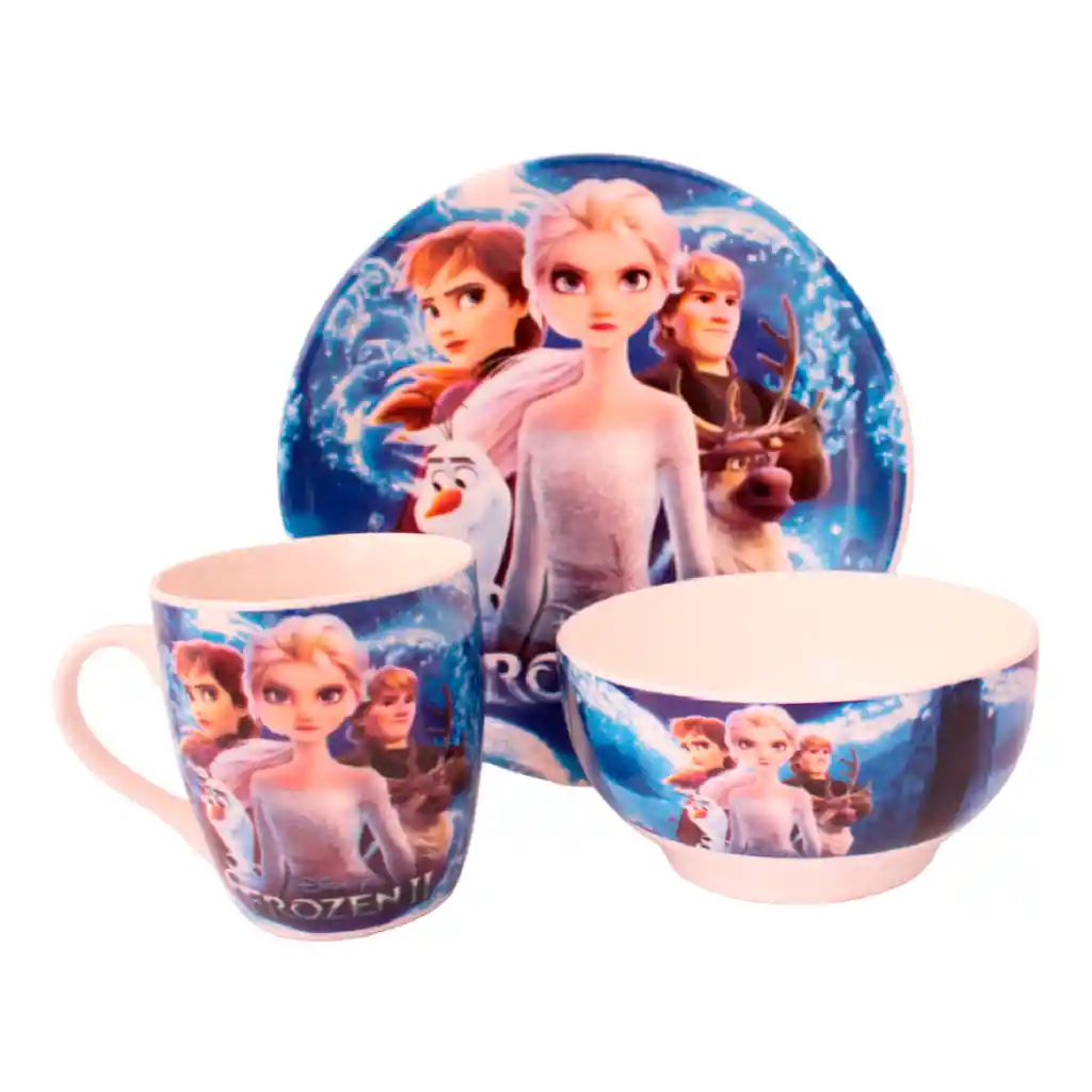 Set 3 Piezas Vajilla Infantil Vaso Taza Plato Frozzen