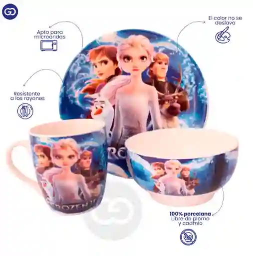 Set 3 Piezas Vajilla Infantil Vaso Taza Plato Frozzen