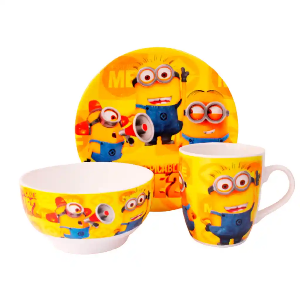 Set 3 Piezas Vajilla Infantil Vaso Taza Plato Minions