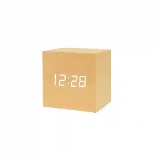 Reloj Despertador Cubo Madera Color Madera Claro