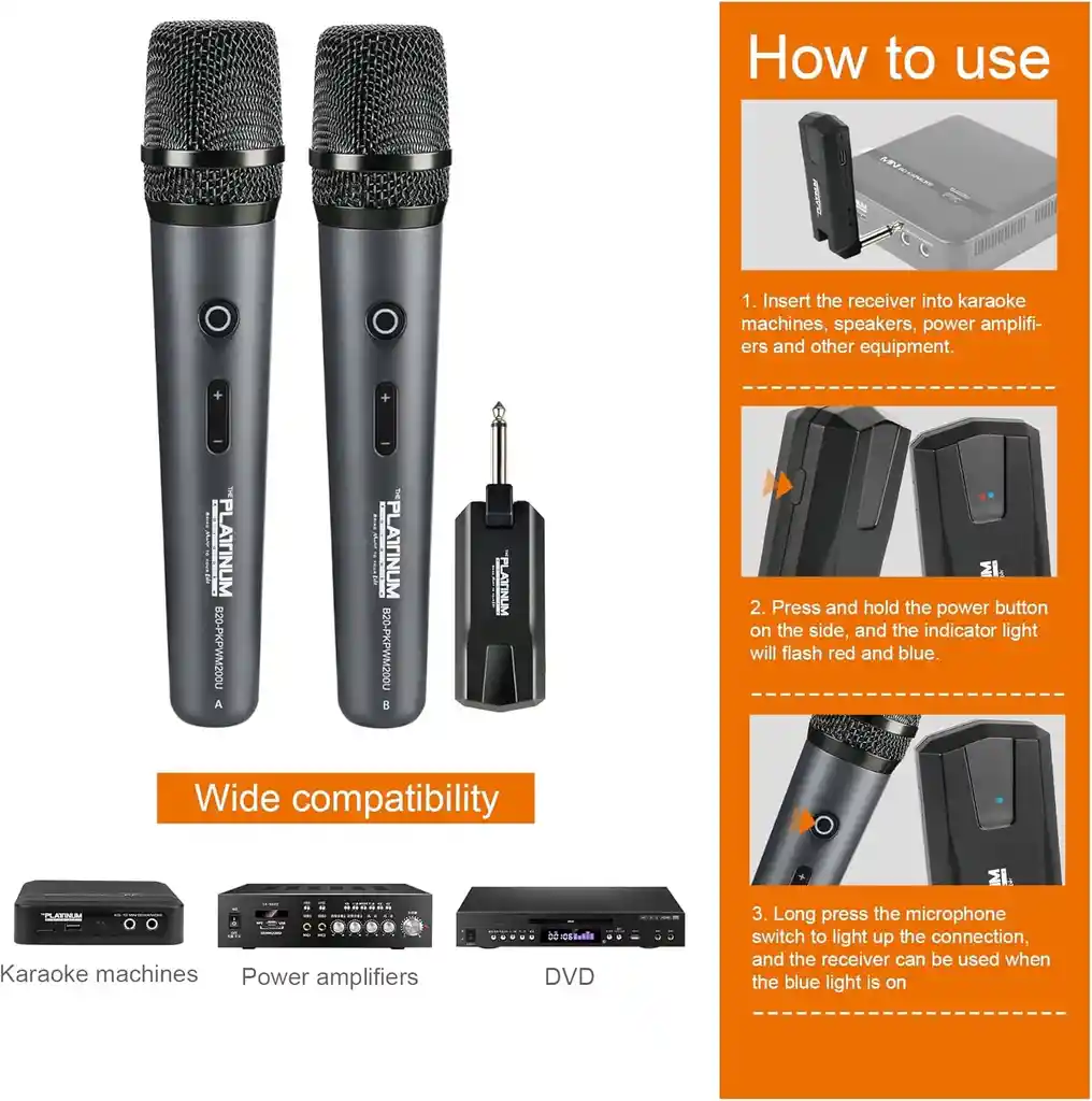 Microfono De Mano Doble Inalambrico Recargable Karaoke