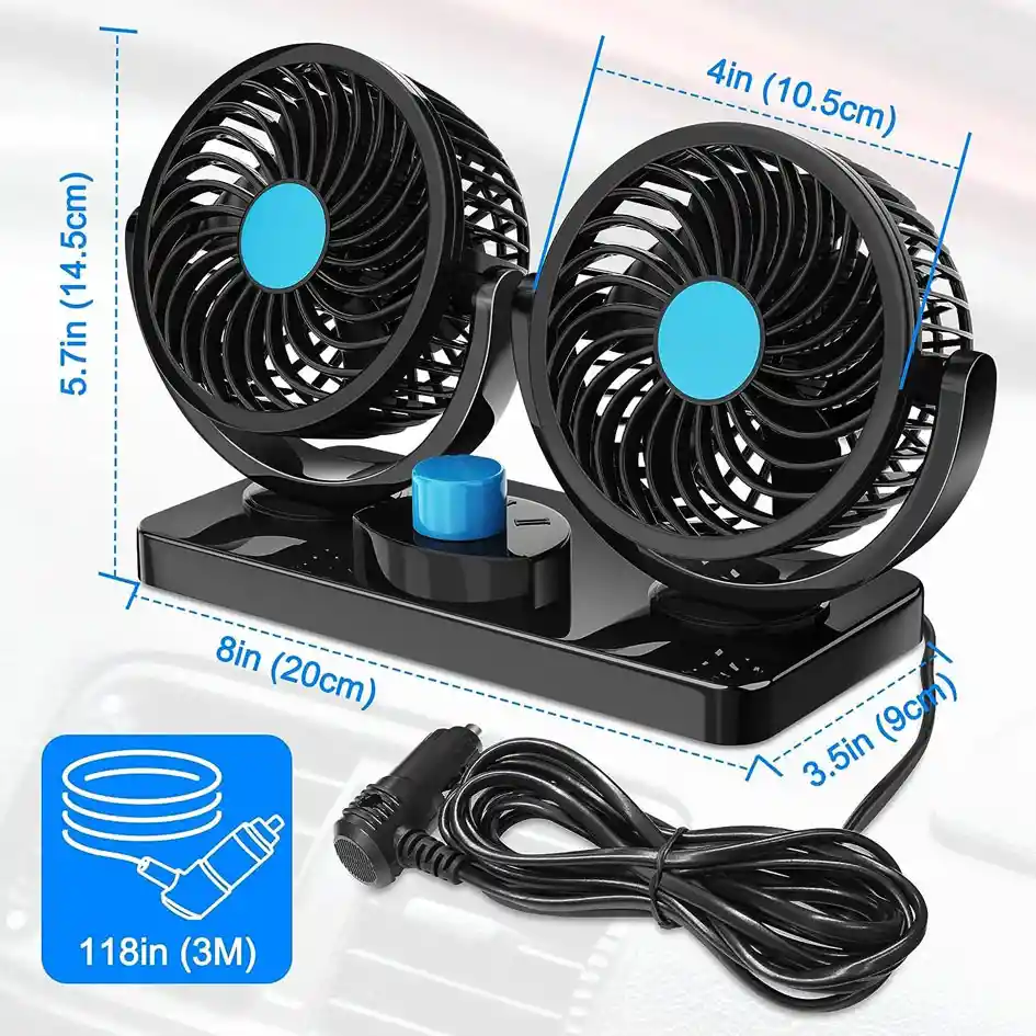 Ventilador Dual Para Carro Auto Interior 360° Cigarrera