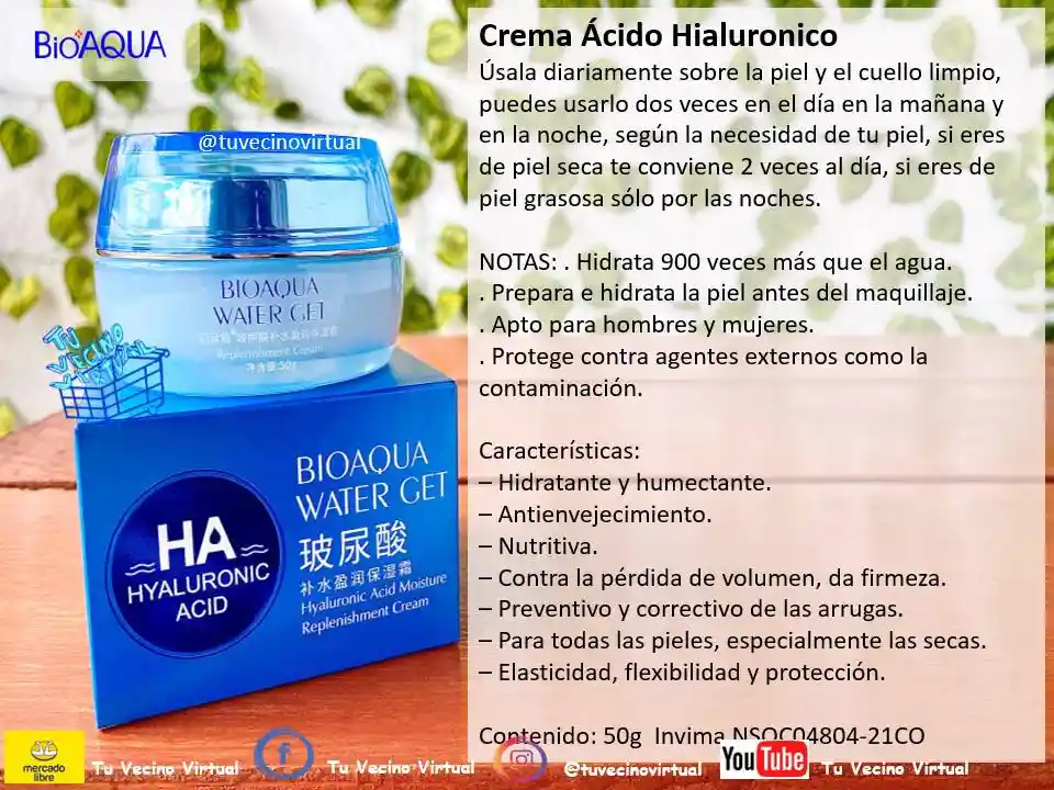 Tónico Y Crema De Acido Hialuronico Bioaqua