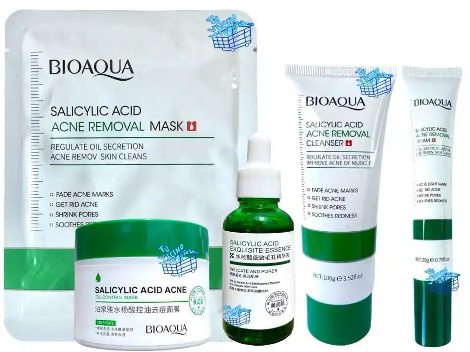 Kit De Acido Salicílico X 5 - Suero, Crema, Crema Anti Acne, Velo Y Jabon