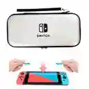 Estuche Rigido Viajero Plateado + Vidrio Protector Para Nintendo Switch