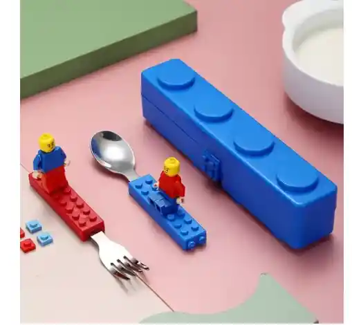 Set Cubiertos Niño Tipo Lego Cuchara Y Tenedor