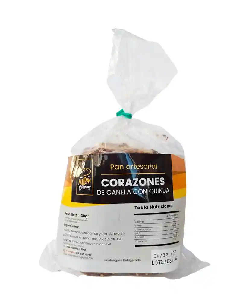 Corazones De Canela Con Quinoa Artesanal Mildan 130 Gr