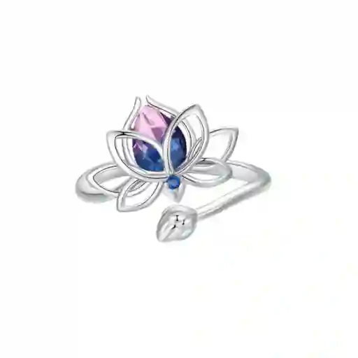 Anillo Para Mujer Ajustable Flor De Loto En Plata 925