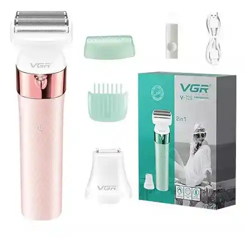 Afeitadora Electrica + Trimmer Mujer Recargable Vgr V-729 Color Rosado