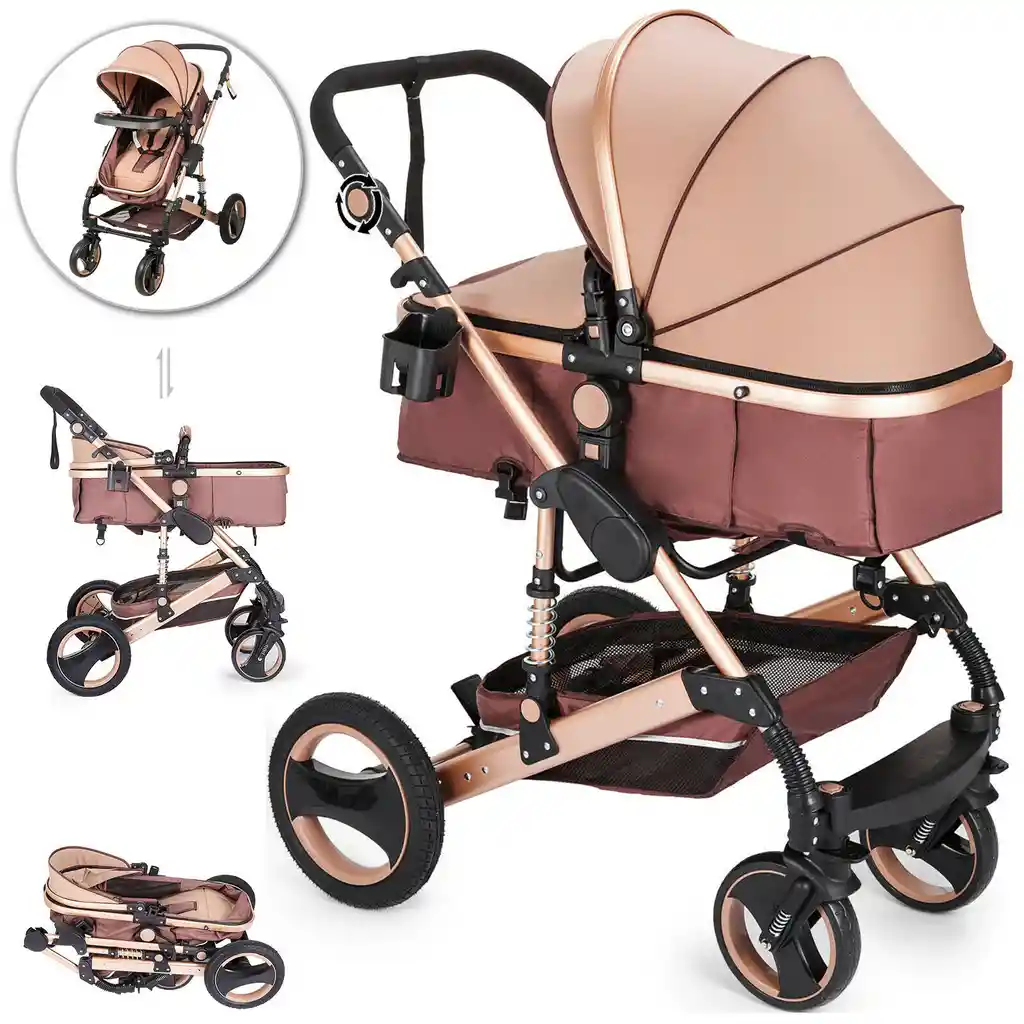 Coche + Porta Bebe Niño Niña Viajero Carriola Travel System Europeo Dorado