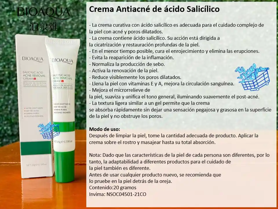 Crema Anti Acné De Acido Salicílico Bioaqua 20g