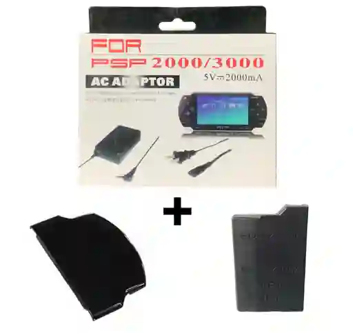 Cargador Adaptador De Energia+ Pila+ Tapa Para Psp 2000/3000