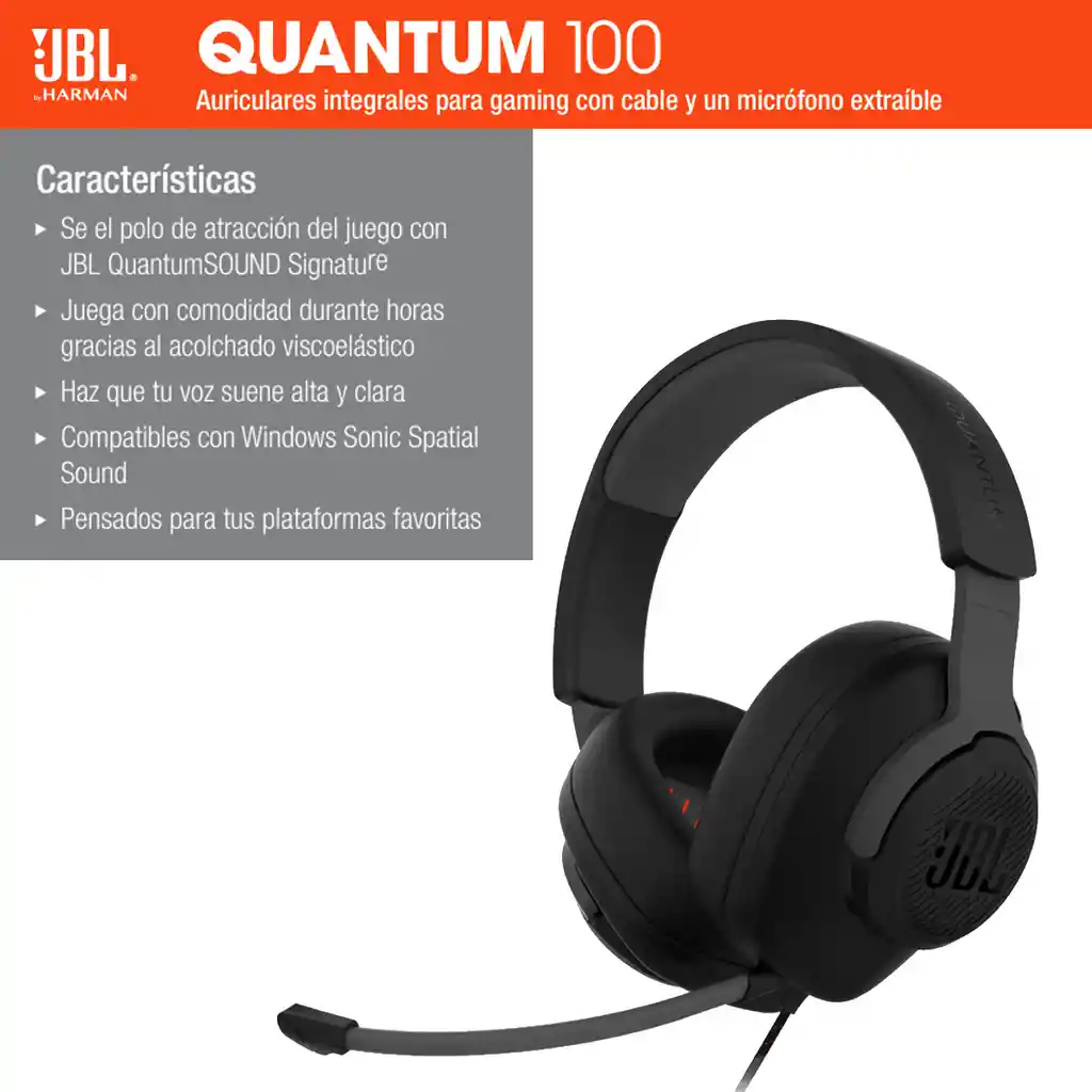 Jbl Quantum 100 Diadema Gamer Sound Signature Con Micrófono