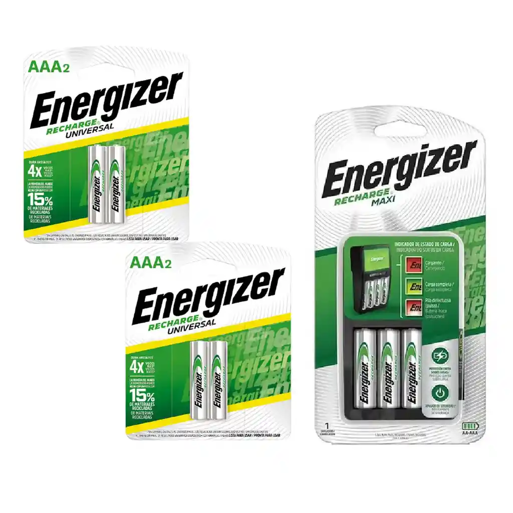 Cargador De Pilas Maxi Energizer + 4 Pilas Aaa