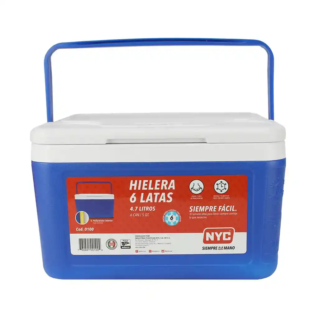 Hielera Nevera 4.7 Litros Portátil Camping Cooler 6 Latas Color Azul