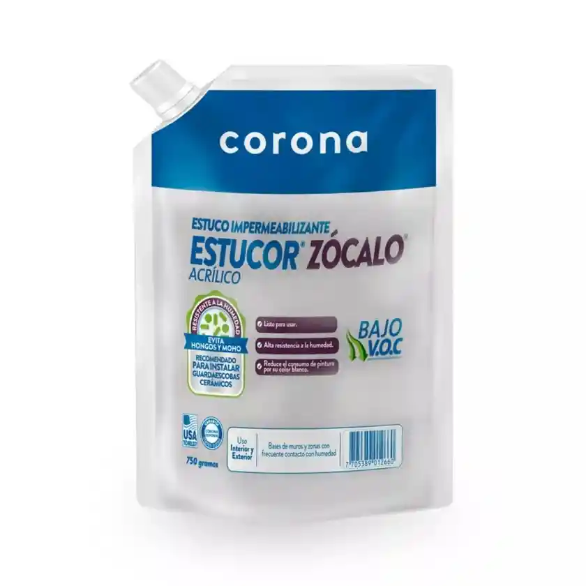 Estuco Impermeabilizante 750g Estuco Acrílico Zócalo Corona