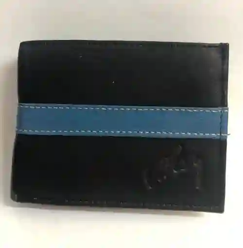 Billetera Hombre Cuero Negra Con Franja Azul Rey Garantia Original