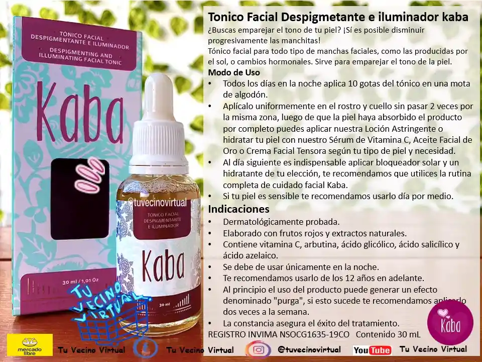 Tónico Facial Y Despigmentante Y Parches Sos - Kaba