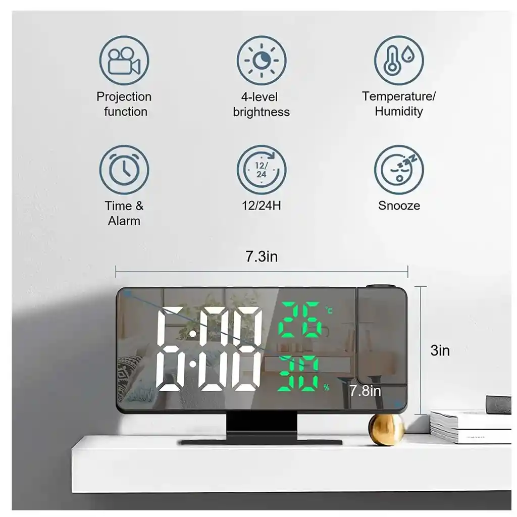 Reloj Digital Led Proyector Con Pantalla De Temperatura