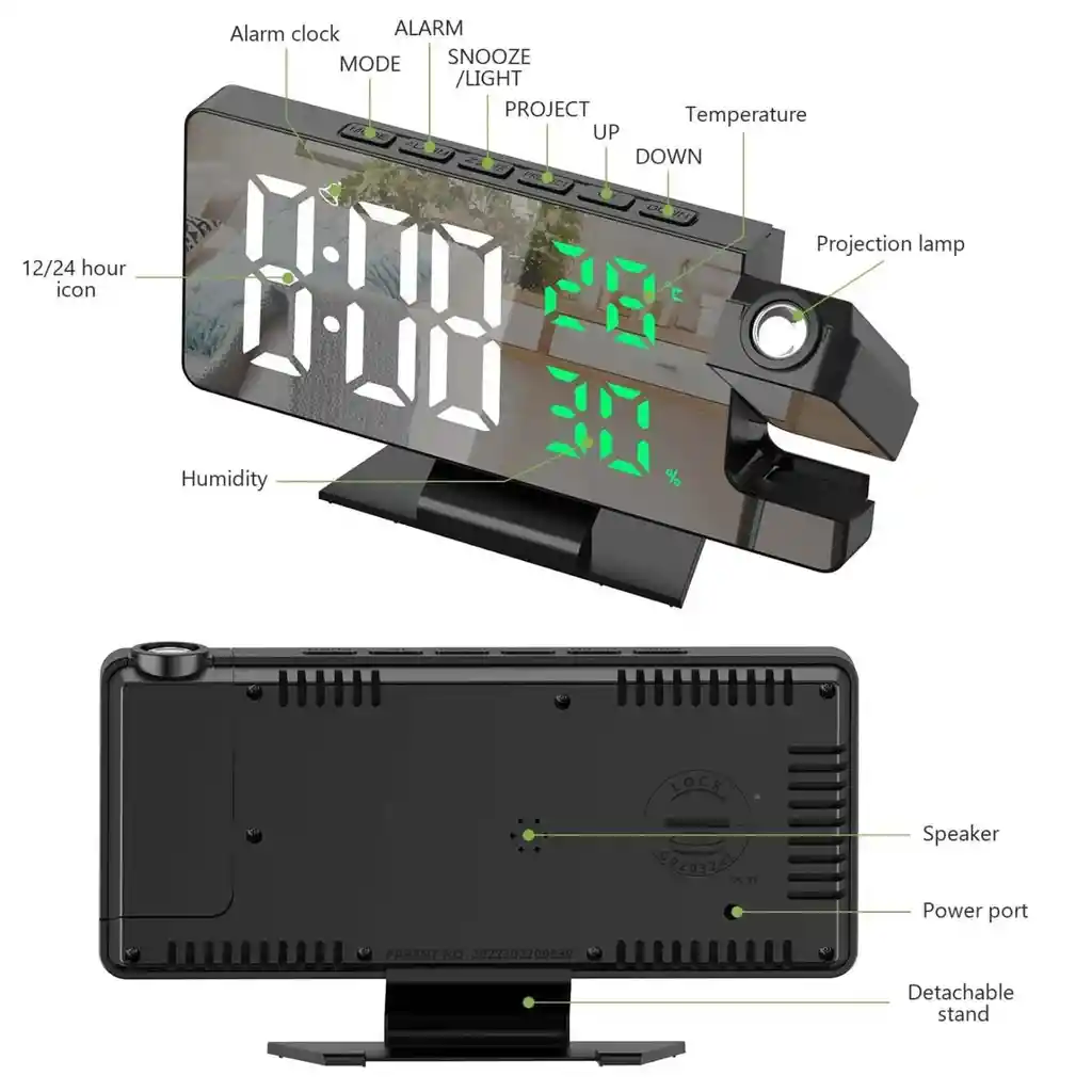 Reloj Digital Led Proyector Con Pantalla De Temperatura