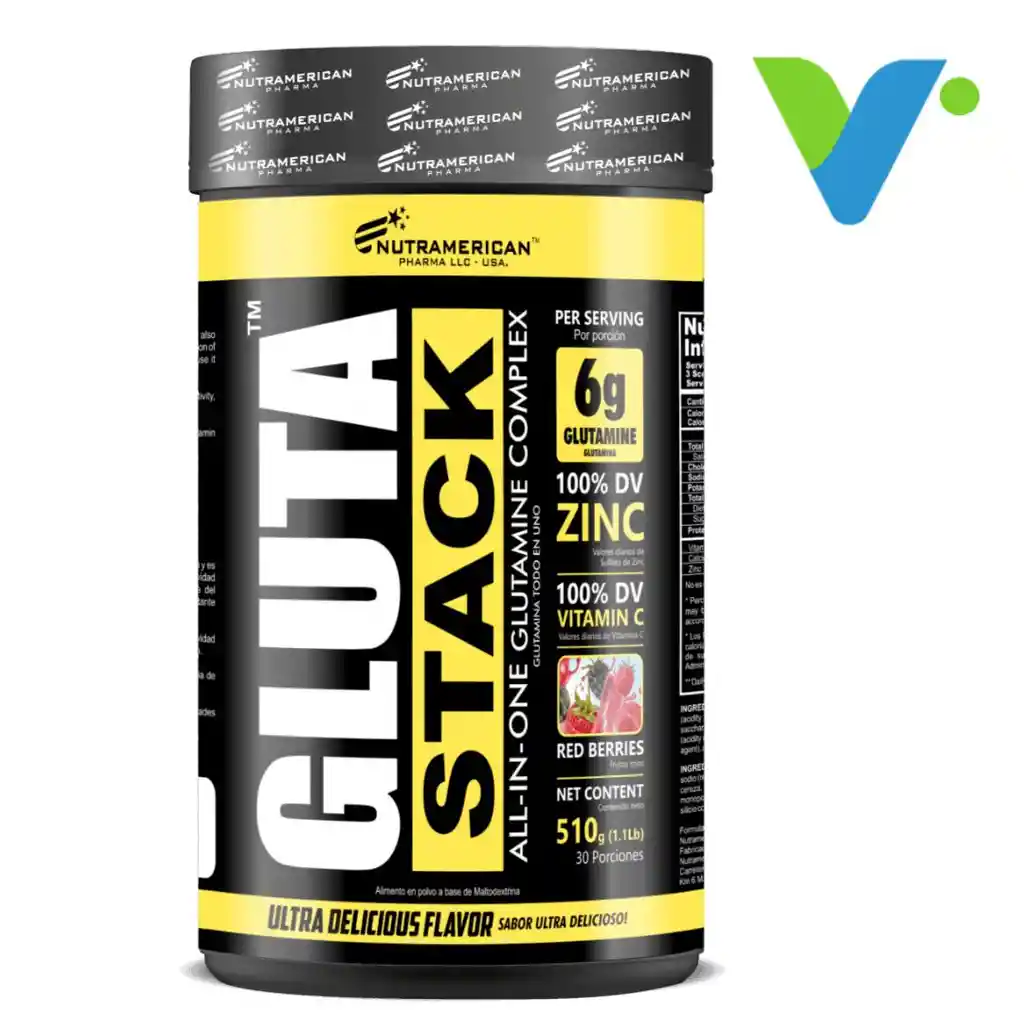 Gluta Stack Glutamina En Polvo Nutramerican Con Zinc Y Vitamina C