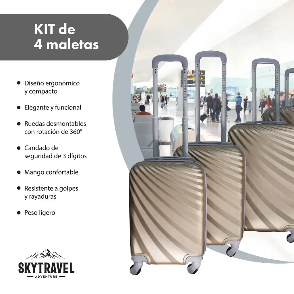 Set 4 Maletas Rigidas Viaje4 Ruedas Abs Sky Travel