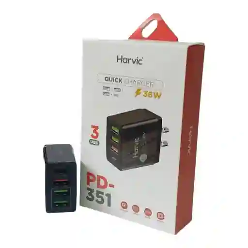 Cargador Harvic Pd351 3 Usb + Tipo C