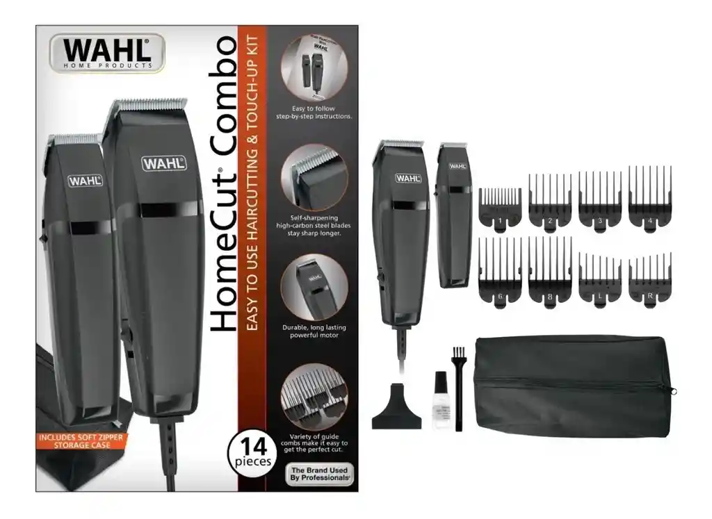 Maquina Peluquera Wahl Homecut En Combo + Patillera 14 Pieza