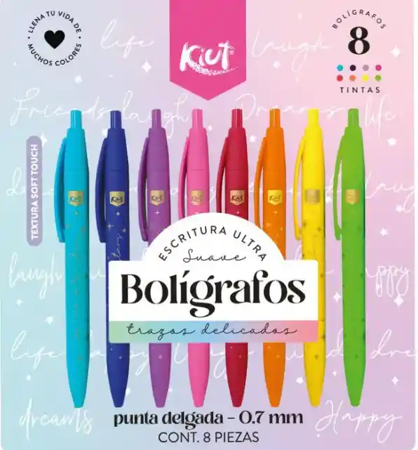 Esfero Boligrafo Kiut Colores Trazos Delicados 0.7 Mmx8und