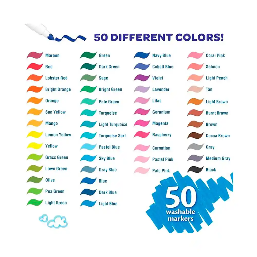 Marcador Crayola, Plumones Lavables Super Tips X 50 Colores
