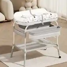 Soporte Y Bañera Bebe Con Cambiador Niño Completo Tina Gris