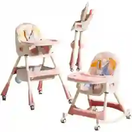 Silla Comer Con Bandeja Para Bebé 2 En 1 Plegable Mecedora Ruedas Rosa
