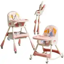 Silla Comer Con Bandeja Para Bebé 2 En 1 Plegable Mecedora Ruedas Rosa