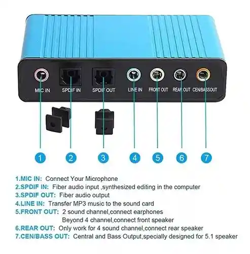 Tarjeta De Sonido Externa Usb 2,0 Canal 5.1/7.1 Audio Optico