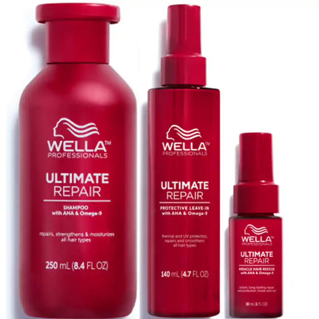 Kit Wella Ultimate Repair Shampoo + Termoprotector Y Spray Reparador