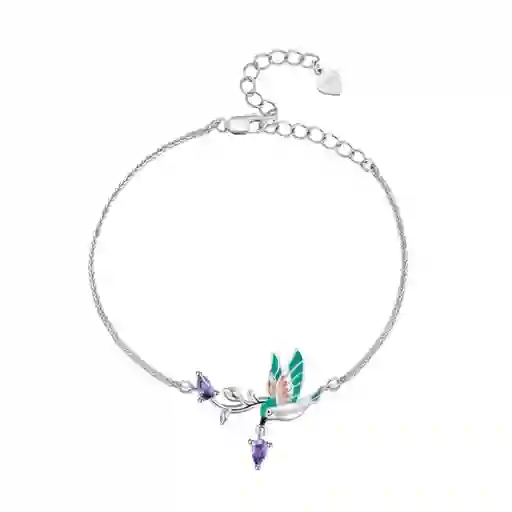 Pulsera Manilla Para Mujer Pájaro Colibrí En Plata 925