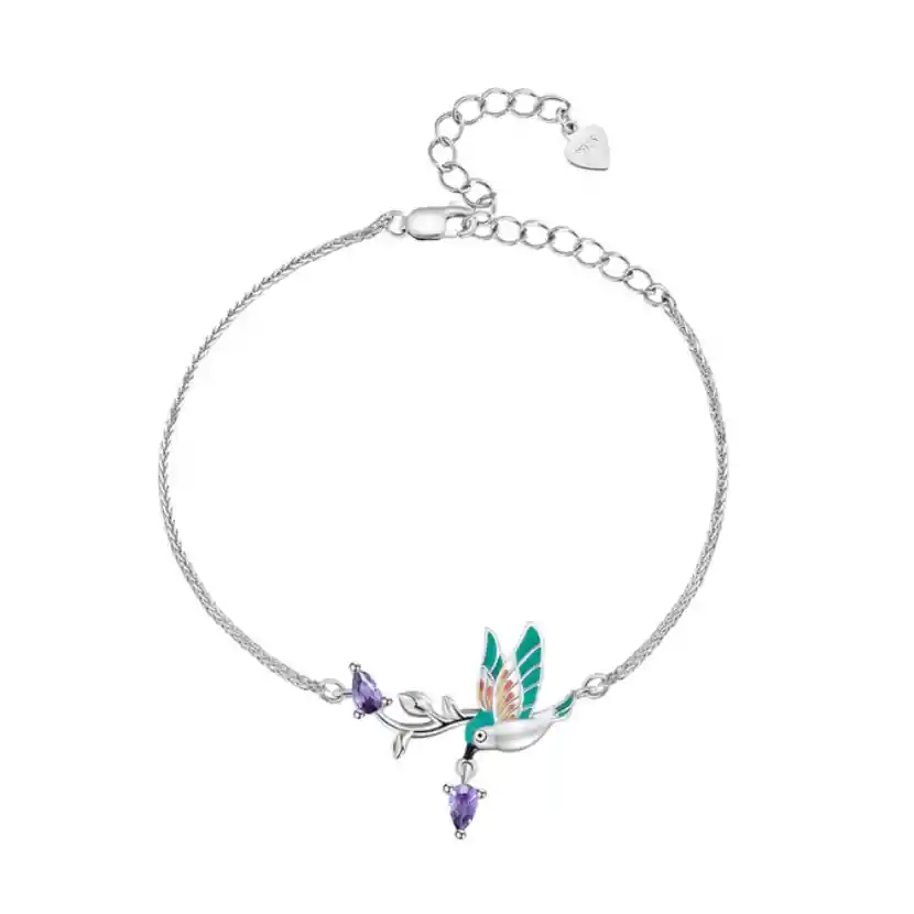 Pulsera Manilla Para Mujer Pájaro Colibrí En Plata 925